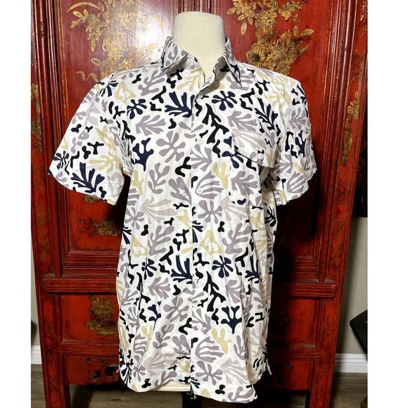 Saturdays Surf NYC Floral White Black Tan Short Sleeve Shirt - S - Picture 1 of 4